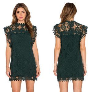 Tularosa x REVOLVE Clayton Lace Pompom-Trim Shift Dress, Hunter Green
